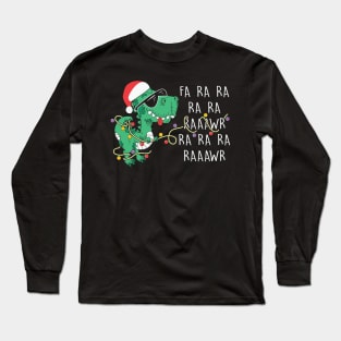 Fa Ra Ra Ra Raawr Funny T rex Christmas Lights Long Sleeve T-Shirt